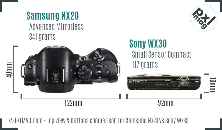 Samsung NX20 vs Sony WX30 top view buttons comparison