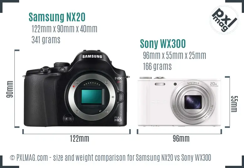 Samsung NX20 vs Sony WX300 size comparison