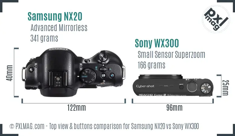 Samsung NX20 vs Sony WX300 top view buttons comparison