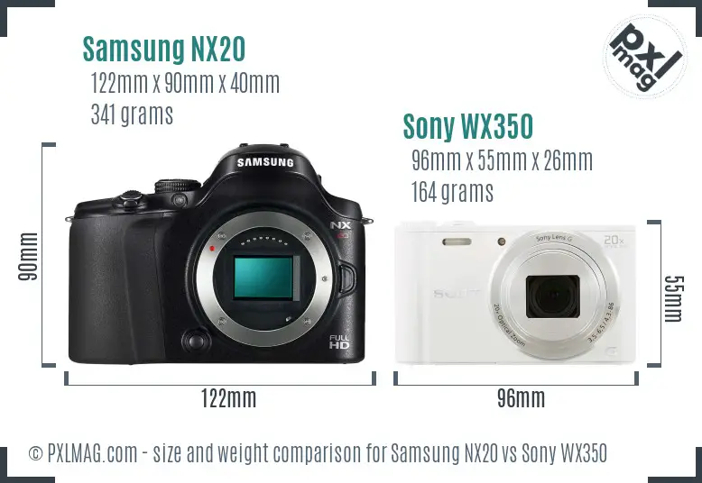 Samsung NX20 vs Sony WX350 size comparison
