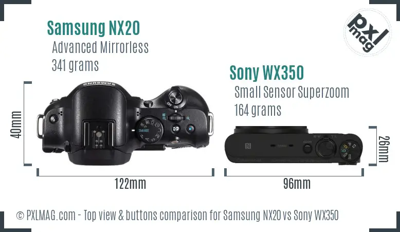 Samsung NX20 vs Sony WX350 top view buttons comparison