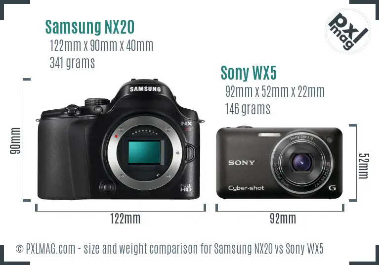 Samsung NX20 vs Sony WX5 size comparison