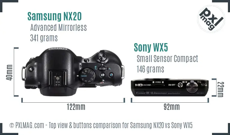 Samsung NX20 vs Sony WX5 top view buttons comparison