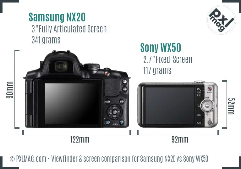 Samsung NX20 vs Sony WX50 Screen and Viewfinder comparison