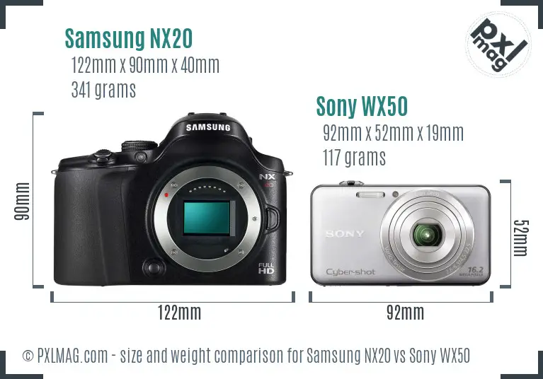 Samsung NX20 vs Sony WX50 size comparison