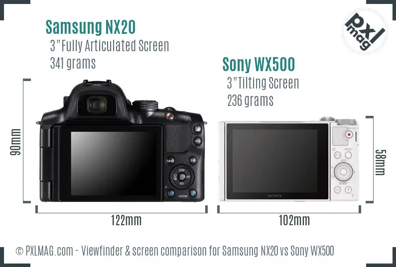 Samsung NX20 vs Sony WX500 Screen and Viewfinder comparison