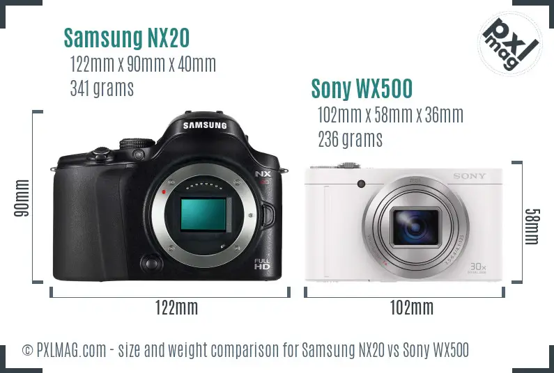 Samsung NX20 vs Sony WX500 size comparison