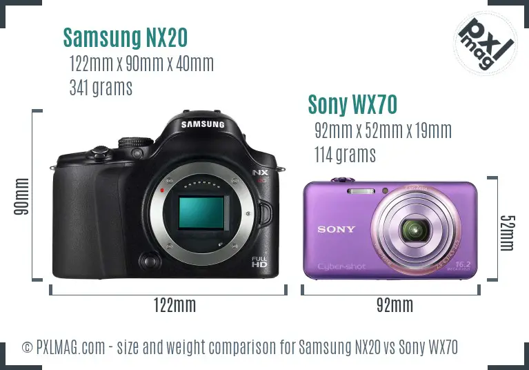 Samsung NX20 vs Sony WX70 size comparison