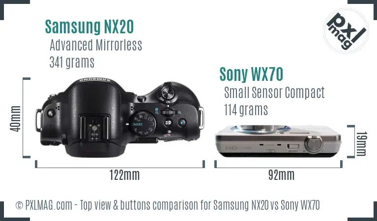 Samsung NX20 vs Sony WX70 top view buttons comparison