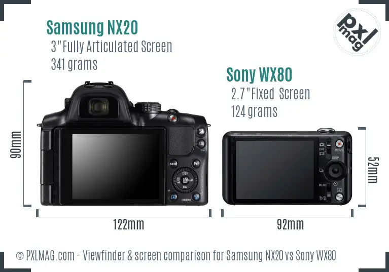 Samsung NX20 vs Sony WX80 Screen and Viewfinder comparison