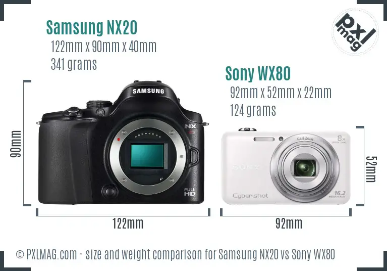 Samsung NX20 vs Sony WX80 size comparison