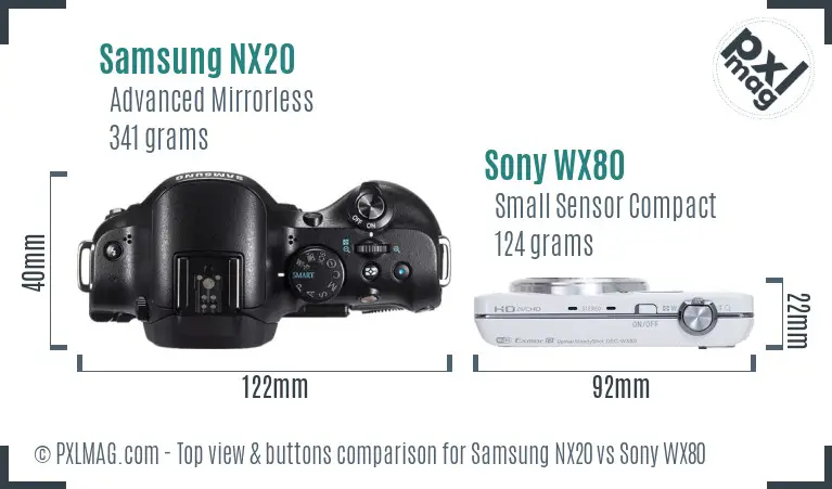 Samsung NX20 vs Sony WX80 top view buttons comparison