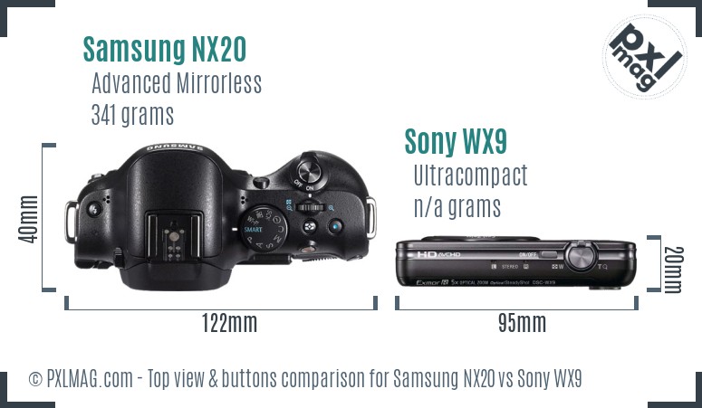 Samsung NX20 vs Sony WX9 top view buttons comparison