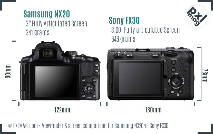 Samsung NX20 vs Sony FX30 Screen and Viewfinder comparison