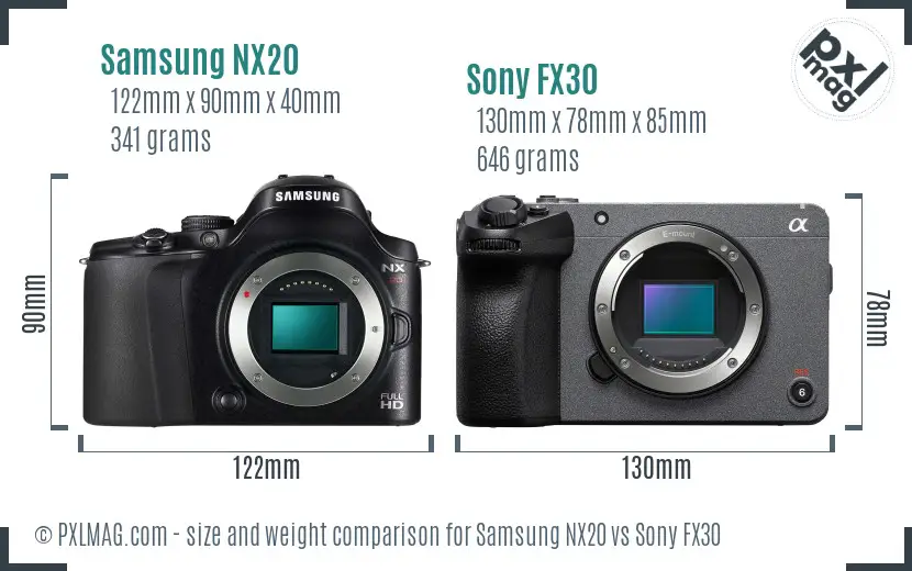 Samsung NX20 vs Sony FX30 size comparison