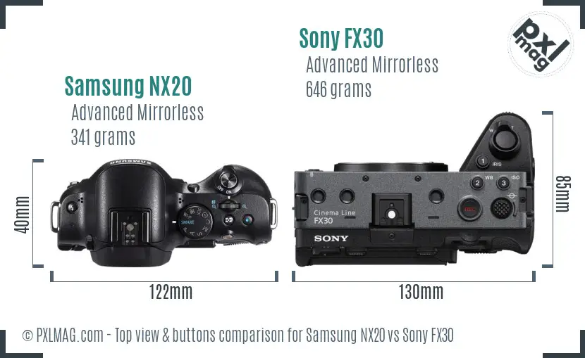 Samsung NX20 vs Sony FX30 top view buttons comparison