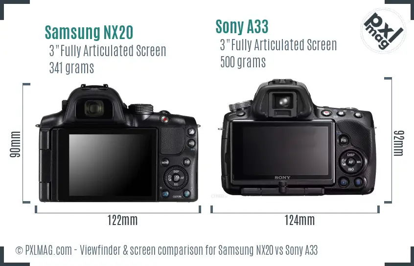Samsung NX20 vs Sony A33 Screen and Viewfinder comparison