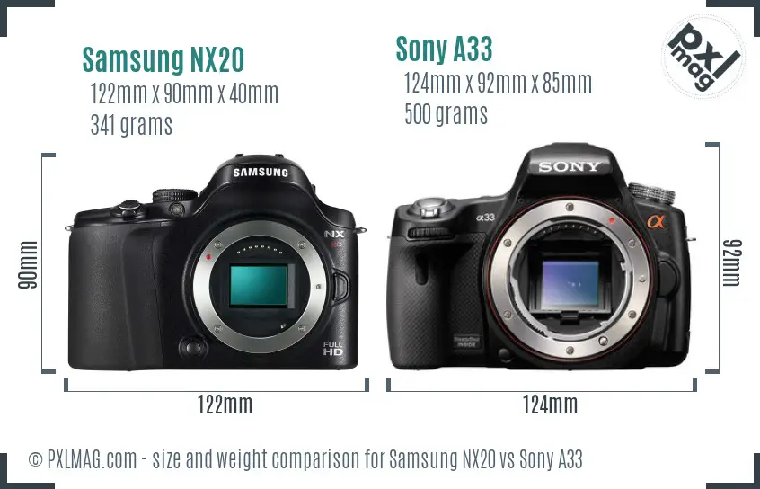 Samsung NX20 vs Sony A33 size comparison