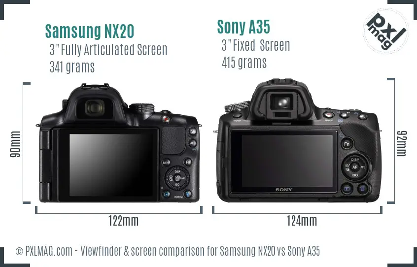 Samsung NX20 vs Sony A35 Screen and Viewfinder comparison