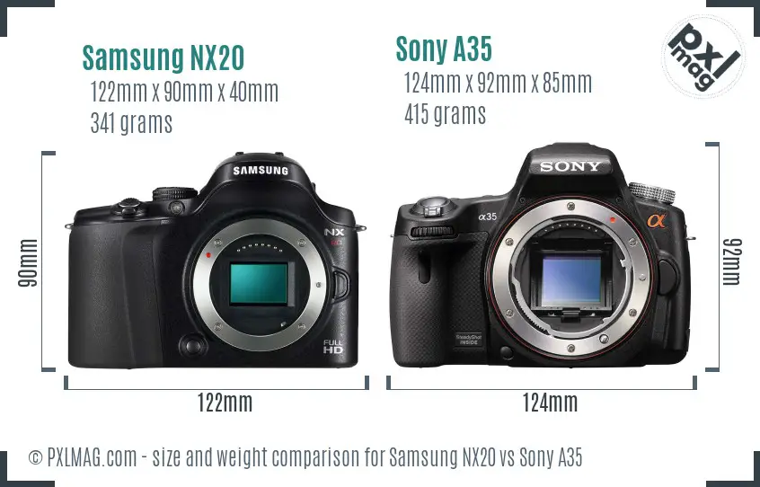 Samsung NX20 vs Sony A35 size comparison