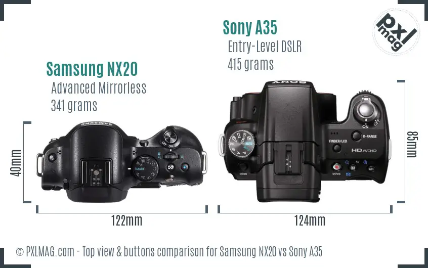 Samsung NX20 vs Sony A35 top view buttons comparison
