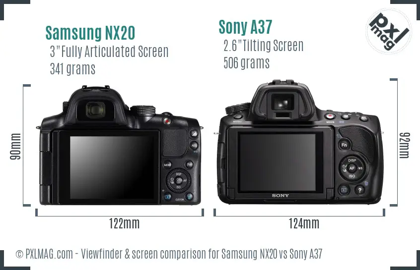 Samsung NX20 vs Sony A37 Screen and Viewfinder comparison