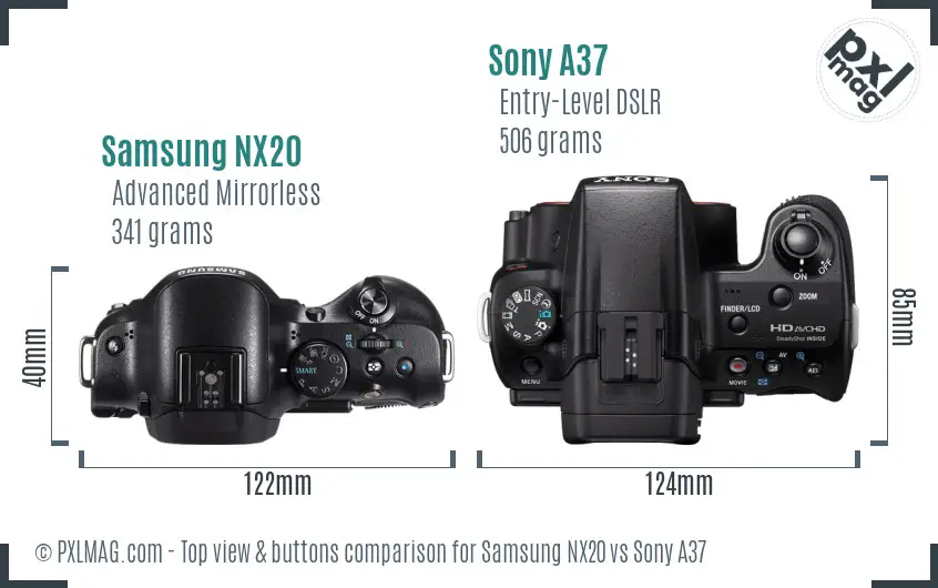 Samsung NX20 vs Sony A37 top view buttons comparison
