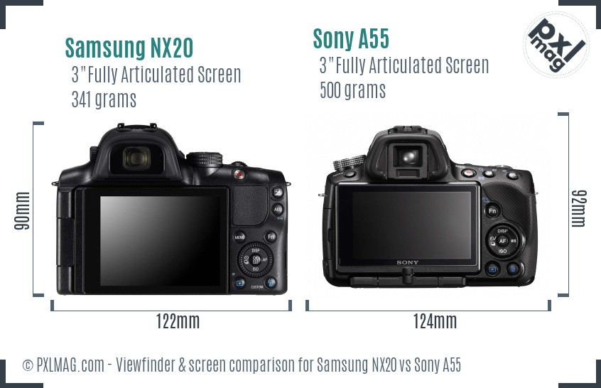Samsung NX20 vs Sony A55 Screen and Viewfinder comparison