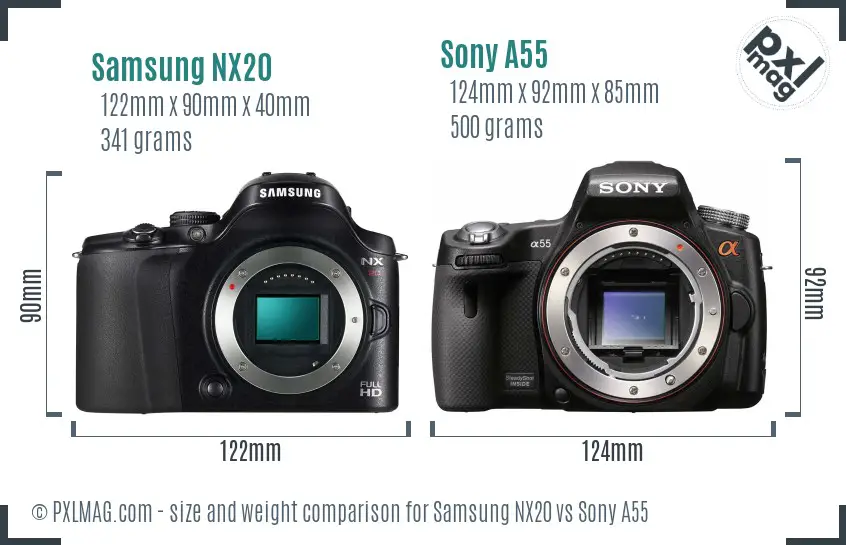 Samsung NX20 vs Sony A55 size comparison