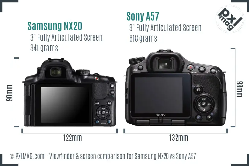 Samsung NX20 vs Sony A57 Screen and Viewfinder comparison