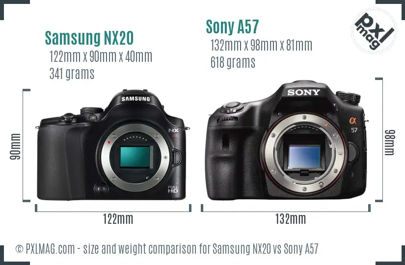 Samsung NX20 vs Sony A57 size comparison