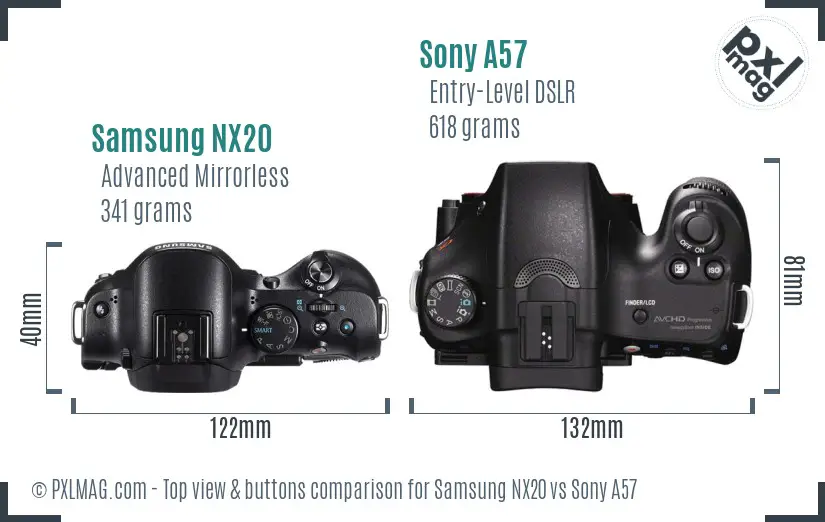 Samsung NX20 vs Sony A57 top view buttons comparison