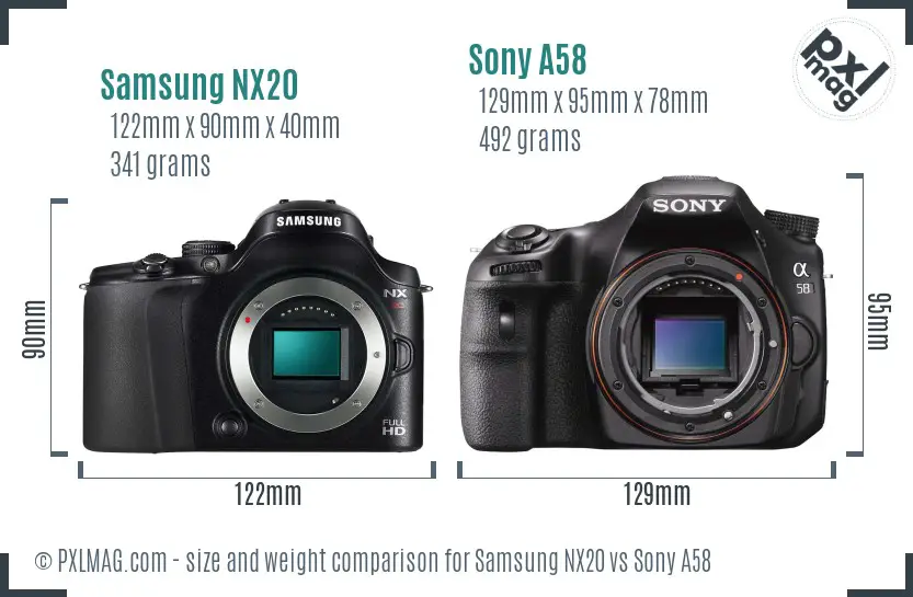 Samsung NX20 vs Sony A58 size comparison