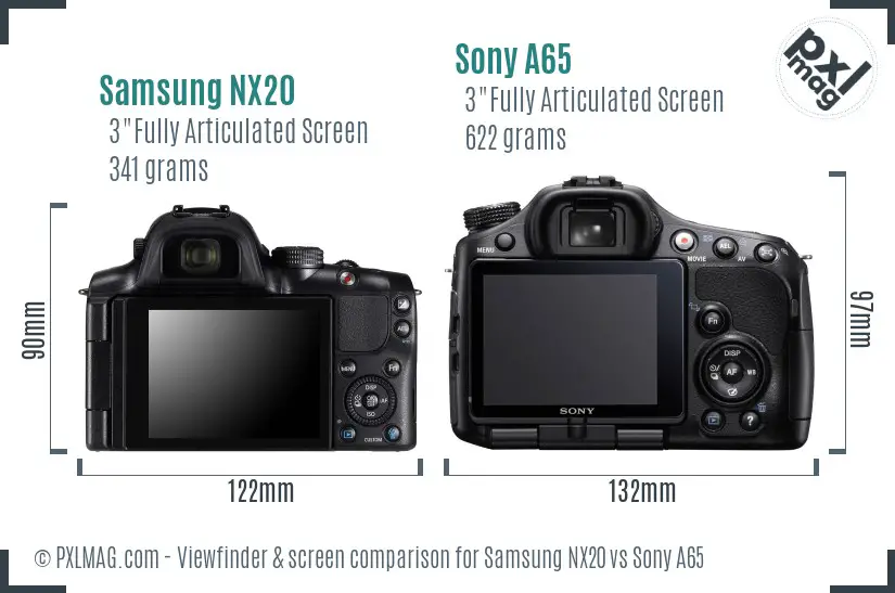 Samsung NX20 vs Sony A65 Screen and Viewfinder comparison