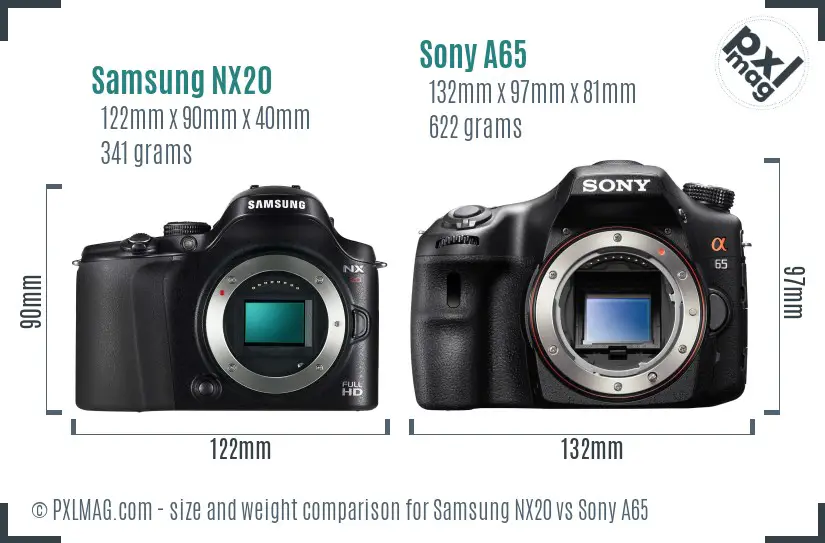 Samsung NX20 vs Sony A65 size comparison