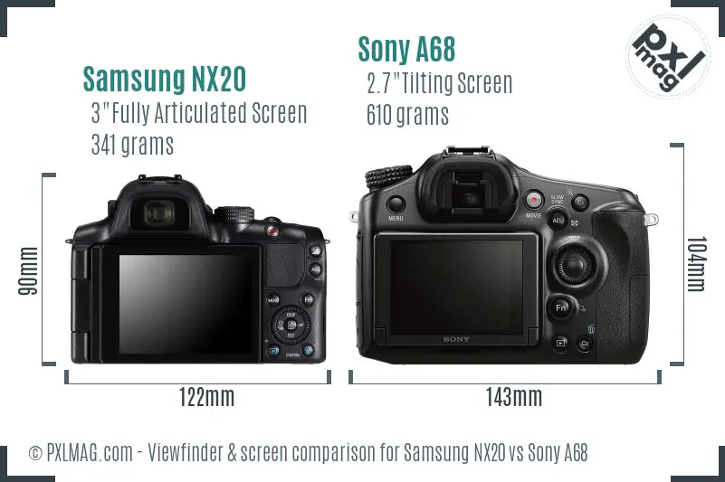 Samsung NX20 vs Sony A68 Screen and Viewfinder comparison