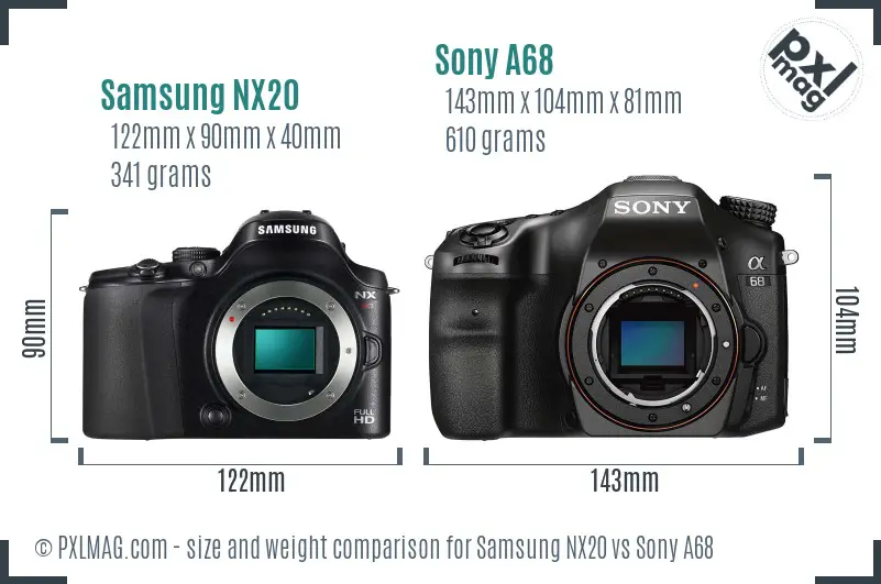Samsung NX20 vs Sony A68 size comparison