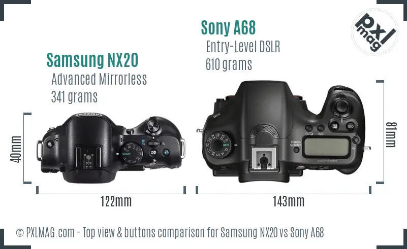 Samsung NX20 vs Sony A68 top view buttons comparison