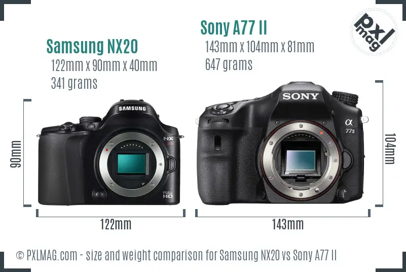 Samsung NX20 vs Sony A77 II size comparison