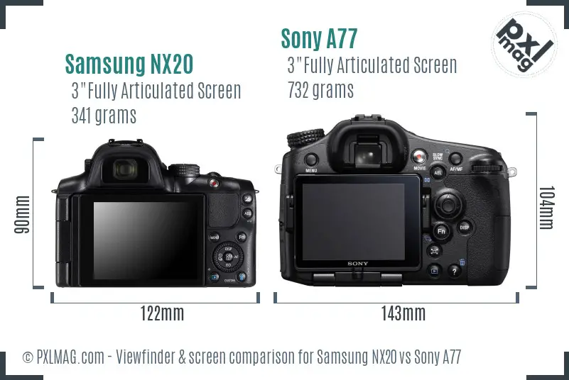 Samsung NX20 vs Sony A77 Screen and Viewfinder comparison