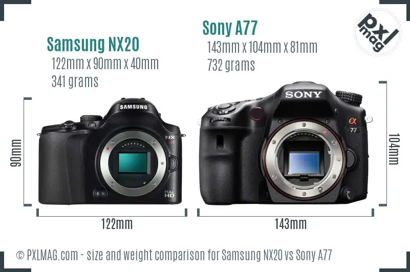 Samsung NX20 vs Sony A77 size comparison