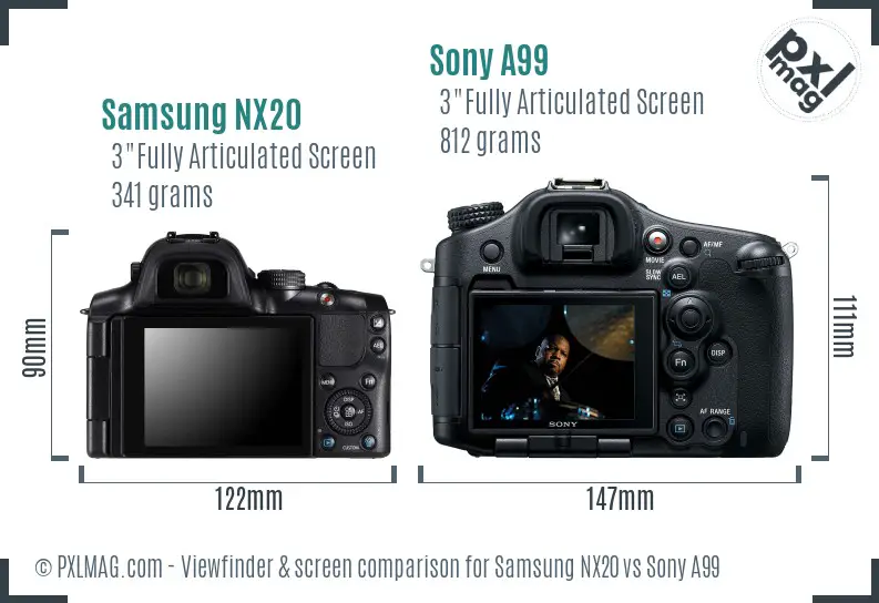 Samsung NX20 vs Sony A99 Screen and Viewfinder comparison