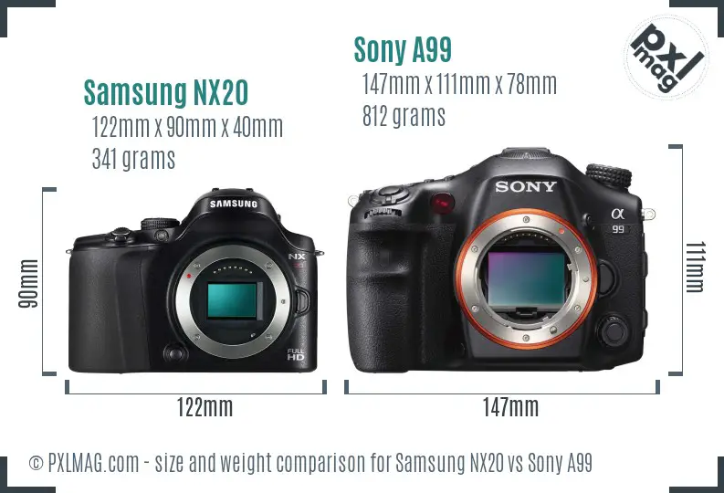 Samsung NX20 vs Sony A99 size comparison
