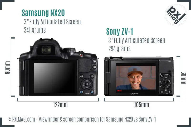 Samsung NX20 vs Sony ZV-1 Screen and Viewfinder comparison