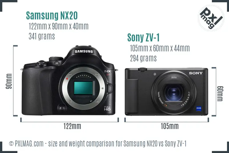Samsung NX20 vs Sony ZV-1 size comparison