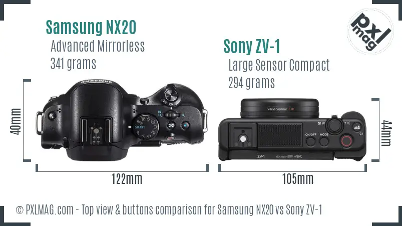 Samsung NX20 vs Sony ZV-1 top view buttons comparison