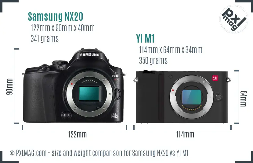 Samsung NX20 vs YI M1 size comparison