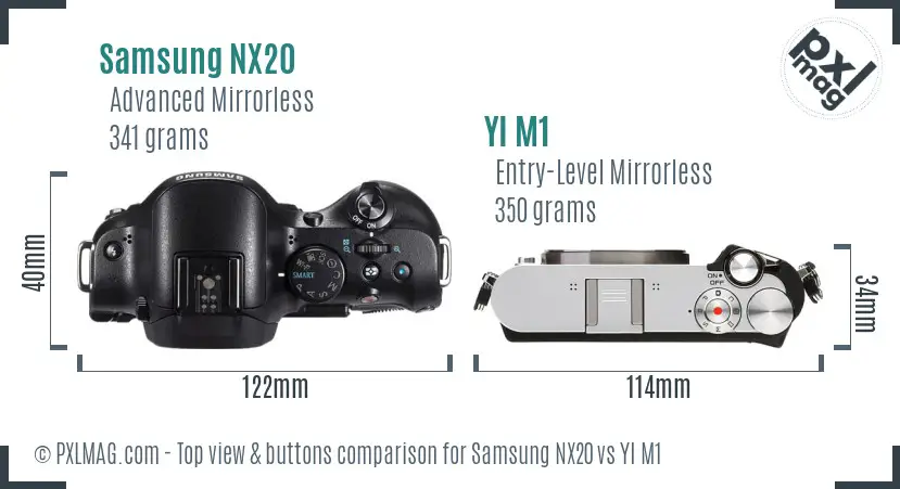 Samsung NX20 vs YI M1 top view buttons comparison