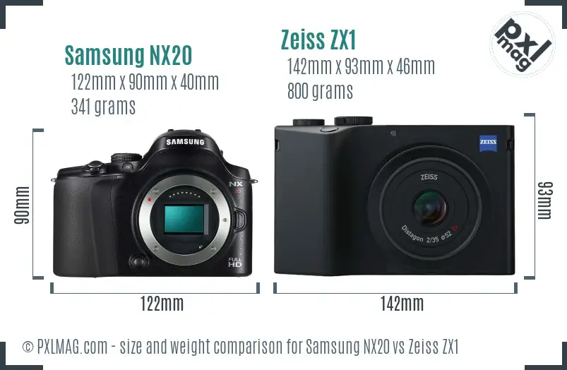 Samsung NX20 vs Zeiss ZX1 size comparison