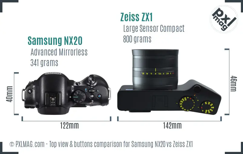 Samsung NX20 vs Zeiss ZX1 top view buttons comparison